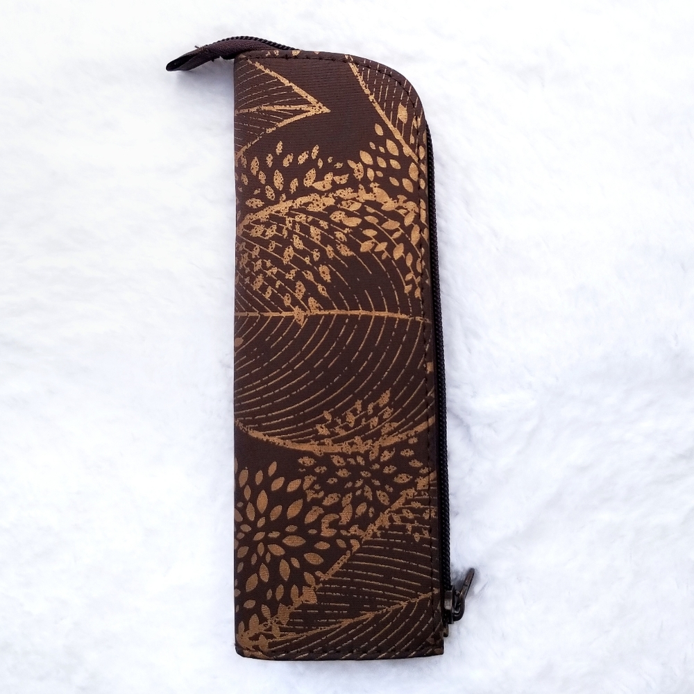 Gold floral abstract bronze copper pencil case